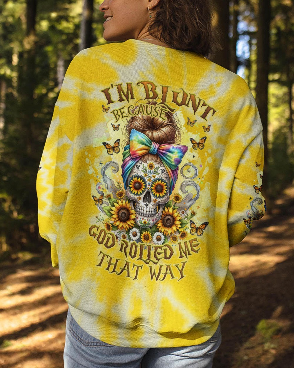 BLISSCORNERS THE GOOD GIRL IN ME NEON ROSE SKULL MESSY BUN ALL OVER PRINT