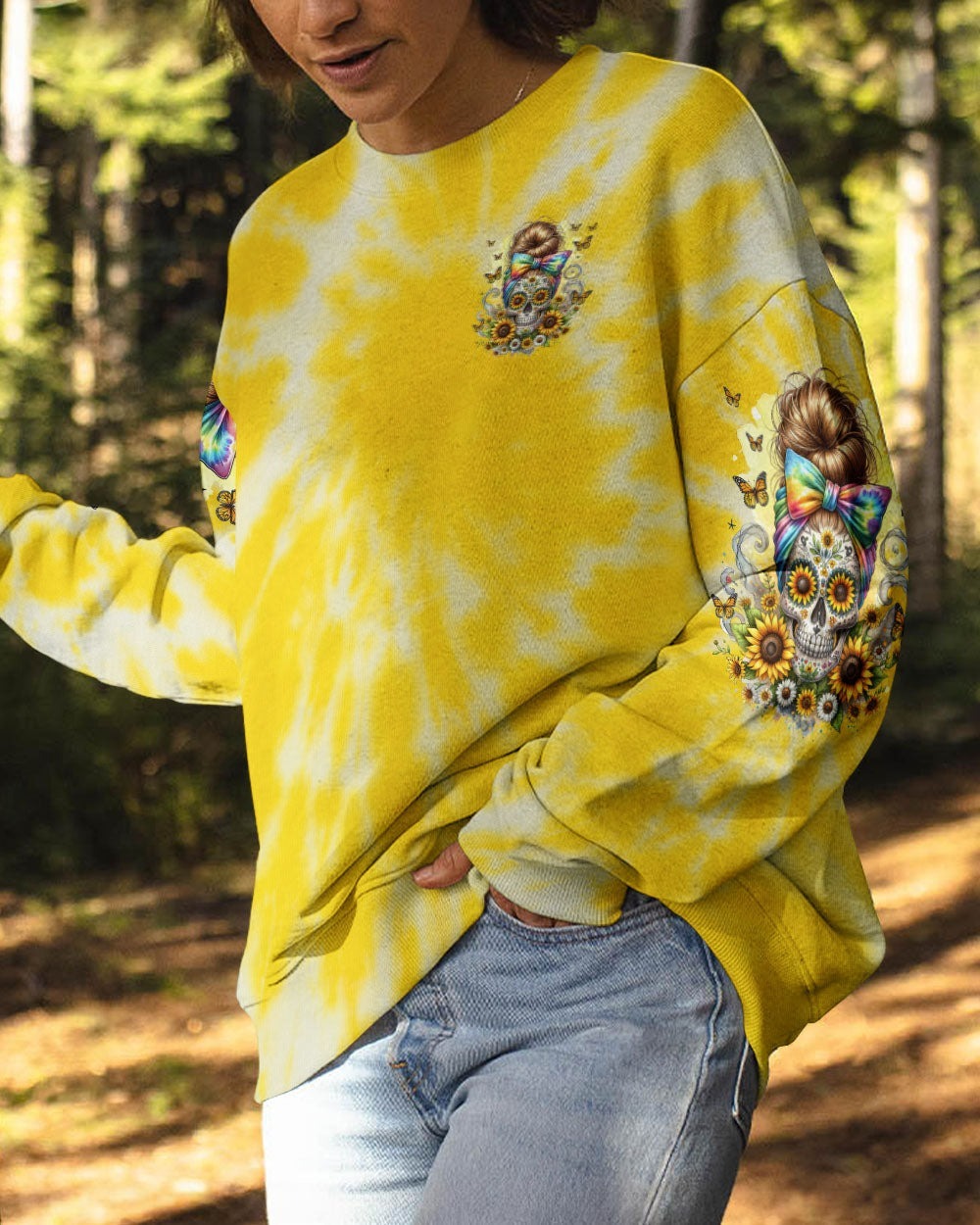 BLISSCORNERS THE GOOD GIRL IN ME NEON ROSE SKULL MESSY BUN ALL OVER PRINT