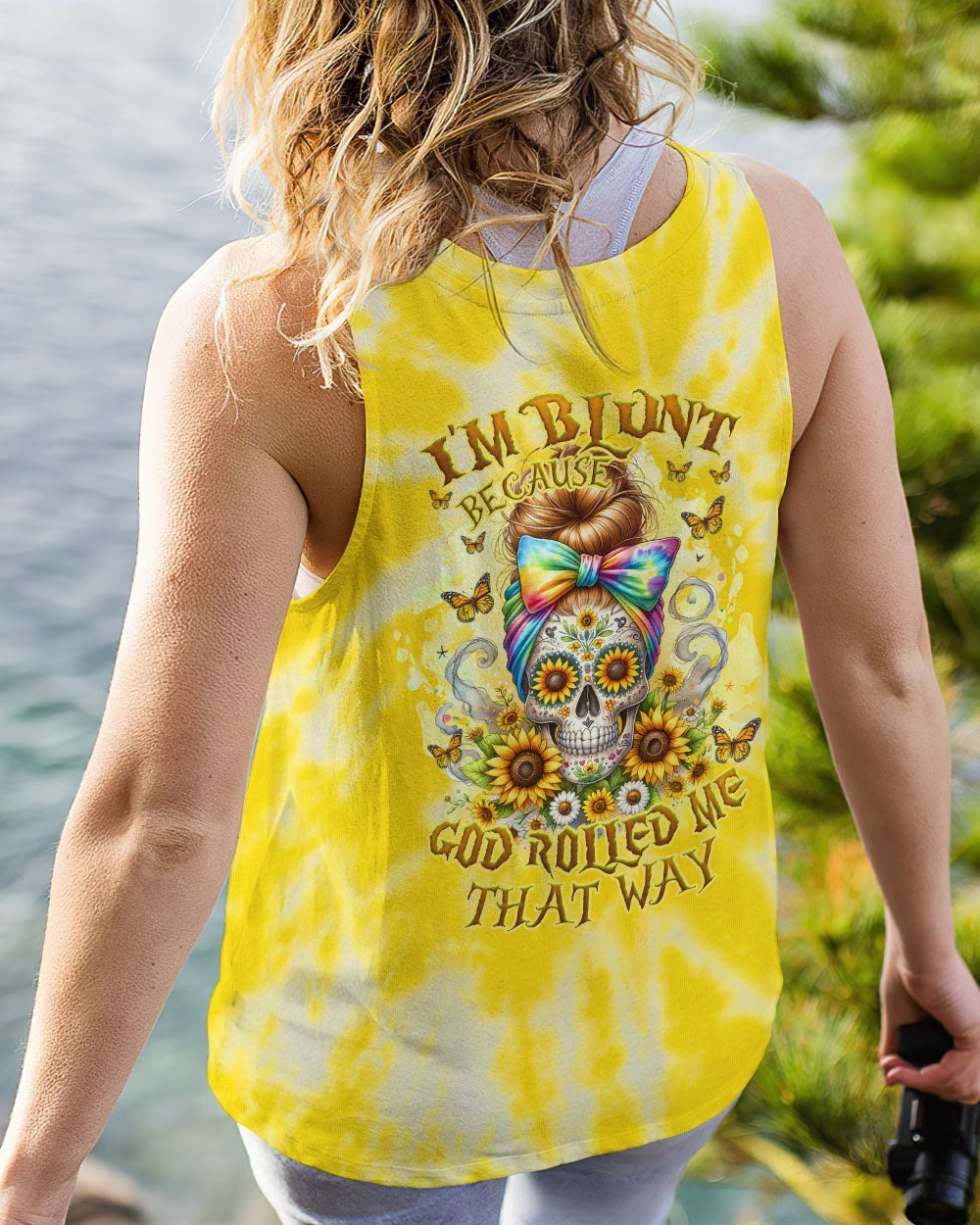 BLISSCORNERS THE GOOD GIRL IN ME NEON ROSE SKULL MESSY BUN ALL OVER PRINT