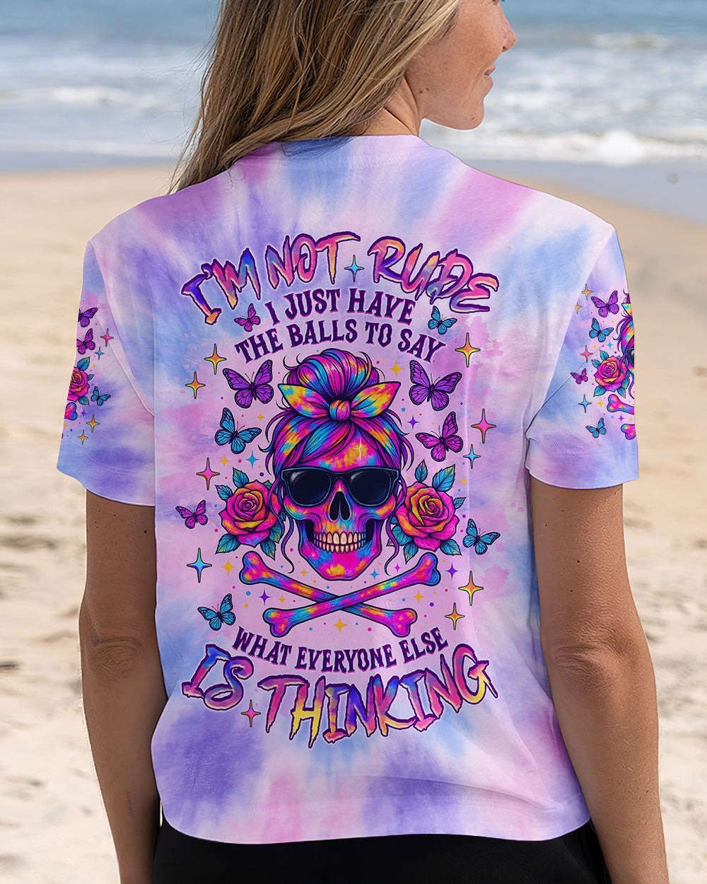 BLISSCORNERS I AM A NICE PERSON SKULL MESSY BUN ALL OVER PRINT