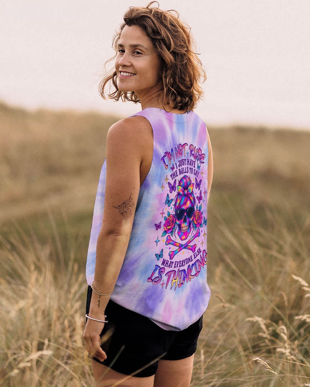 BLISSCORNERS I AM A NICE PERSON SKULL MESSY BUN ALL OVER PRINT