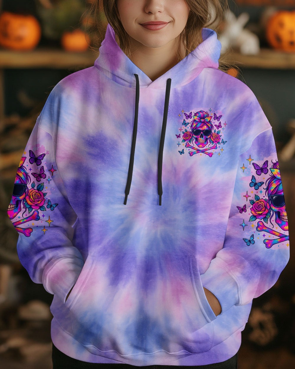 BLISSCORNERS I AM A NICE PERSON SKULL MESSY BUN ALL OVER PRINT