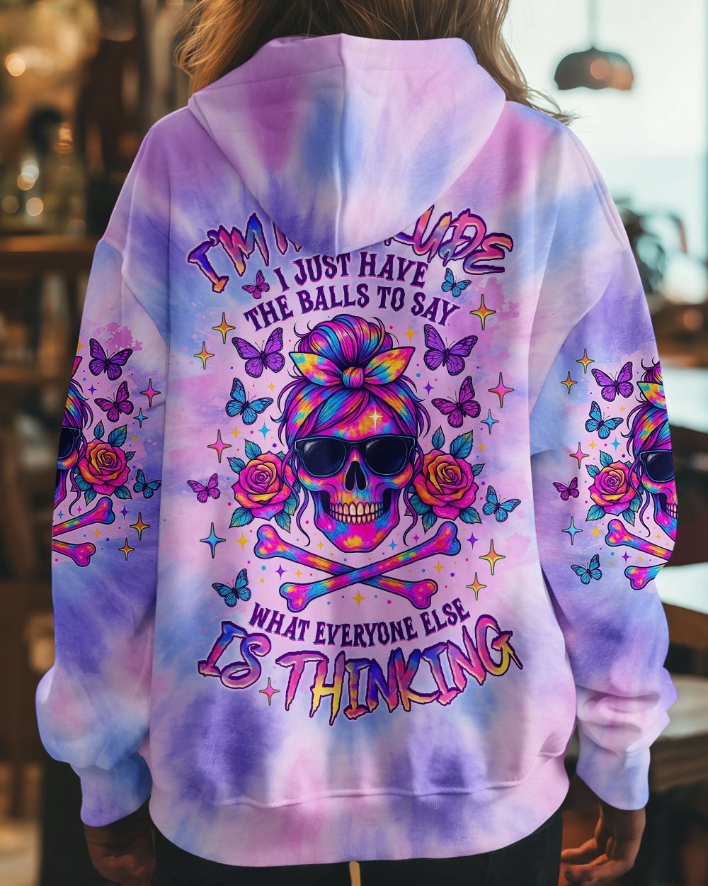 BLISSCORNERS I AM A NICE PERSON SKULL MESSY BUN ALL OVER PRINT