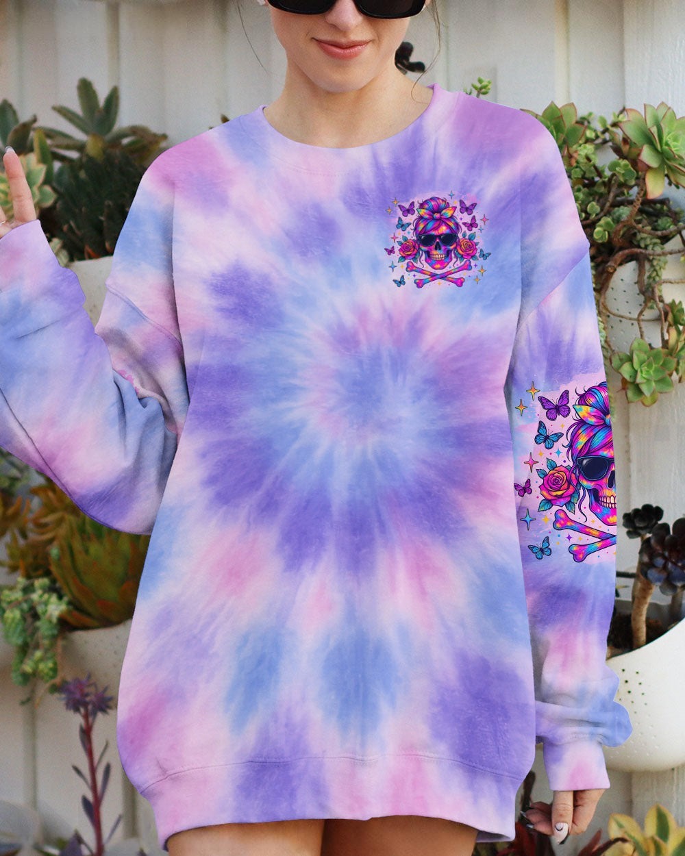 BLISSCORNERS I AM A NICE PERSON SKULL MESSY BUN ALL OVER PRINT