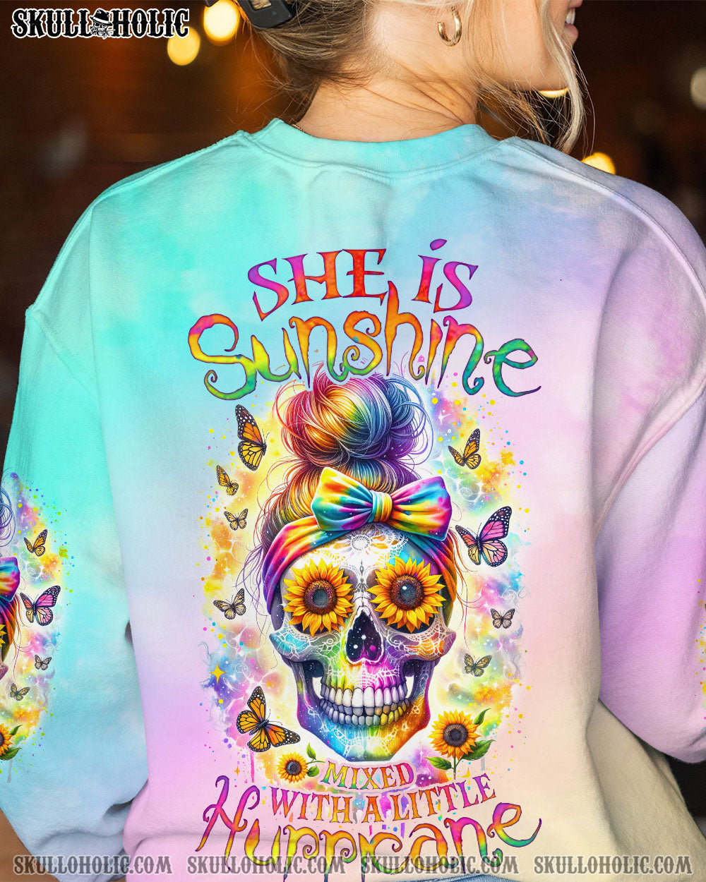 BLISSCORNERS SHE IS SUNSHINE MESSY BUN ALL OVER PRINT