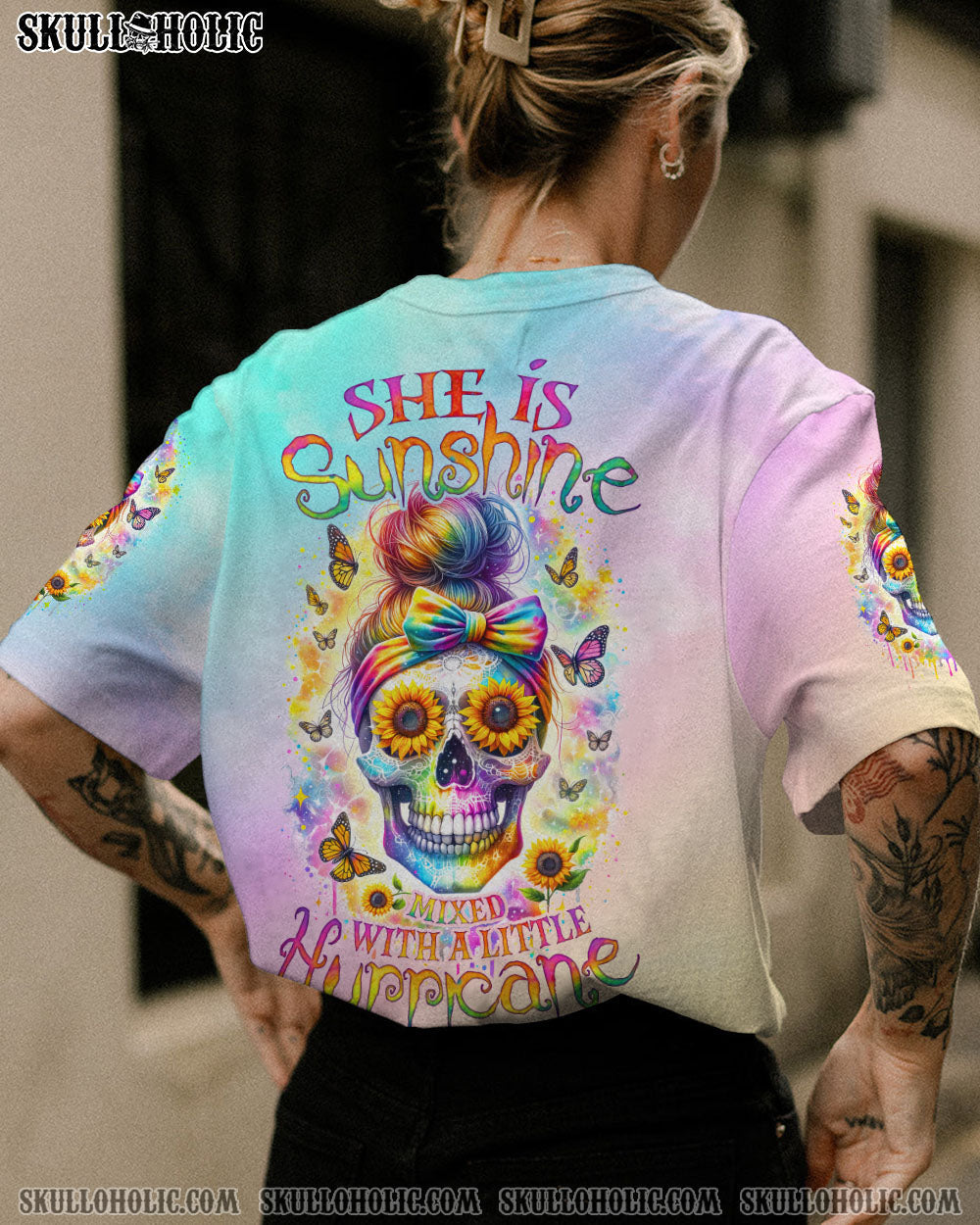 BLISSCORNERS SHE IS SUNSHINE MESSY BUN ALL OVER PRINT