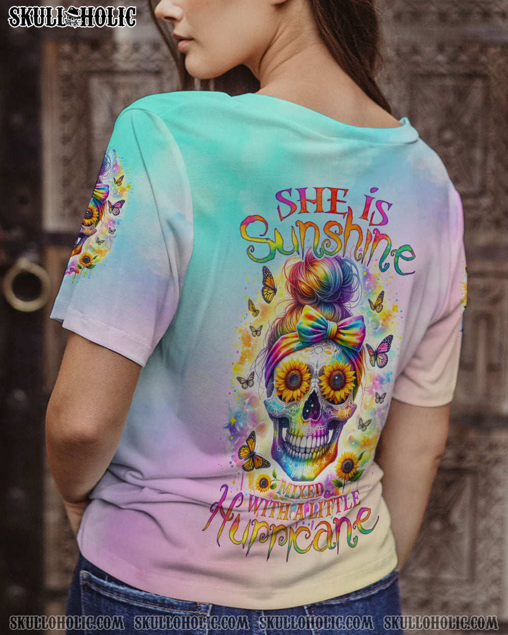 BLISSCORNERS SHE IS SUNSHINE MESSY BUN ALL OVER PRINT