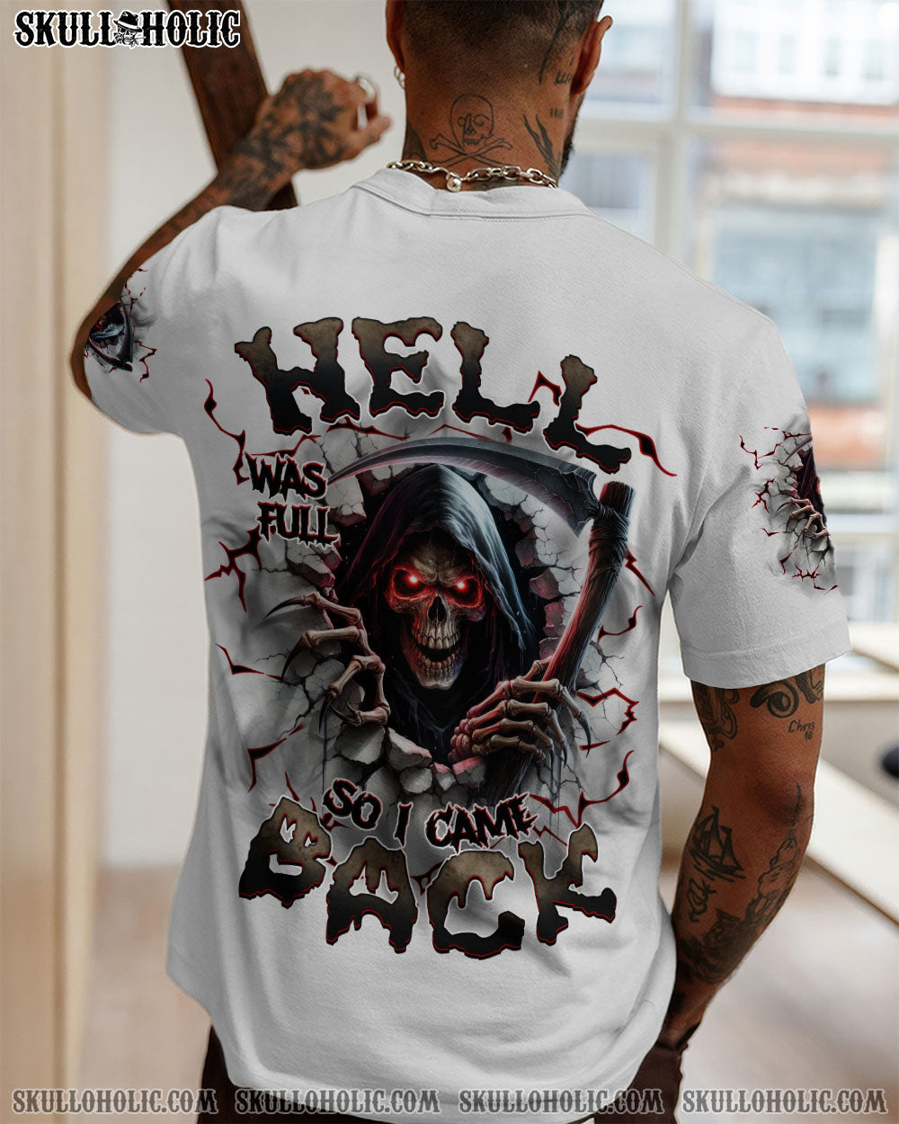 BLISSCORNERS HELL WAS FULL SO I CAME BACK REAPER SKULL ALL OVER PRINT