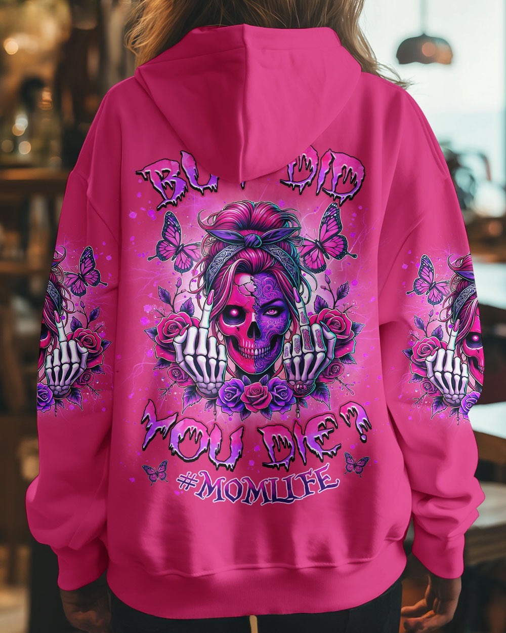BLISSCORNERS GOOD MOMS SAY BAD WORDS MESSY BUN SKULL ALL OVER PRINT