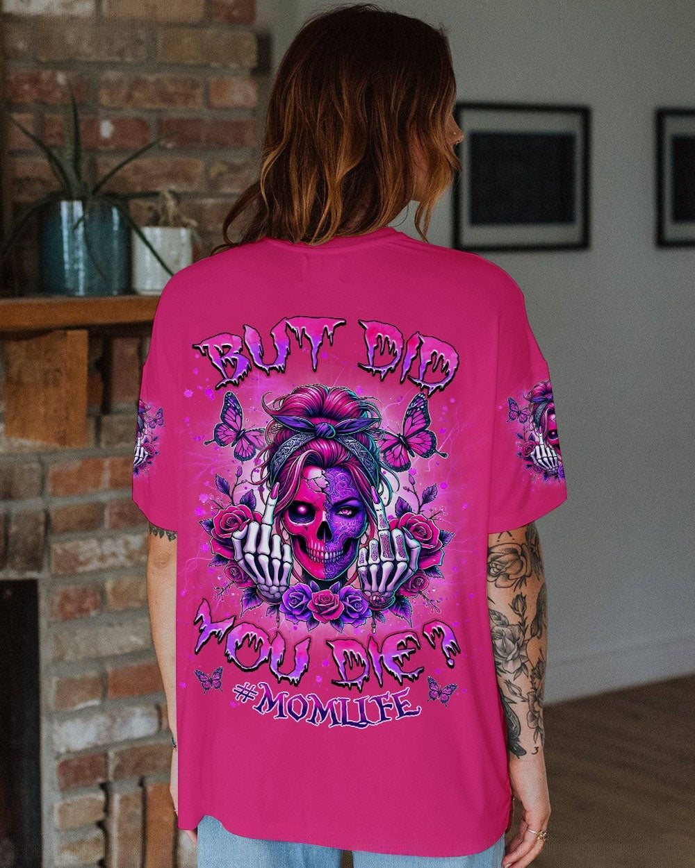 BLISSCORNERS GOOD MOMS SAY BAD WORDS MESSY BUN SKULL ALL OVER PRINT
