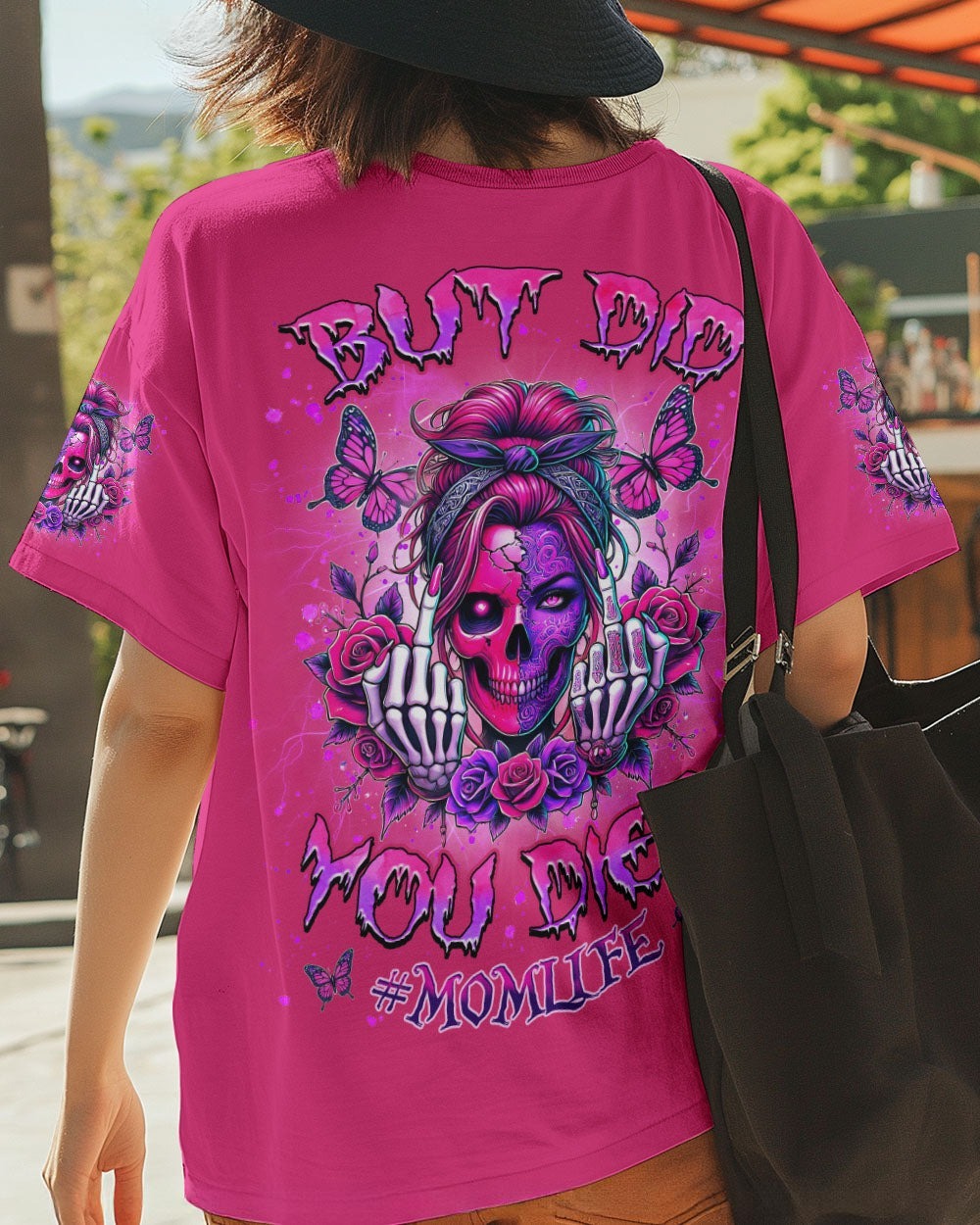 BLISSCORNERS GOOD MOMS SAY BAD WORDS MESSY BUN SKULL ALL OVER PRINT