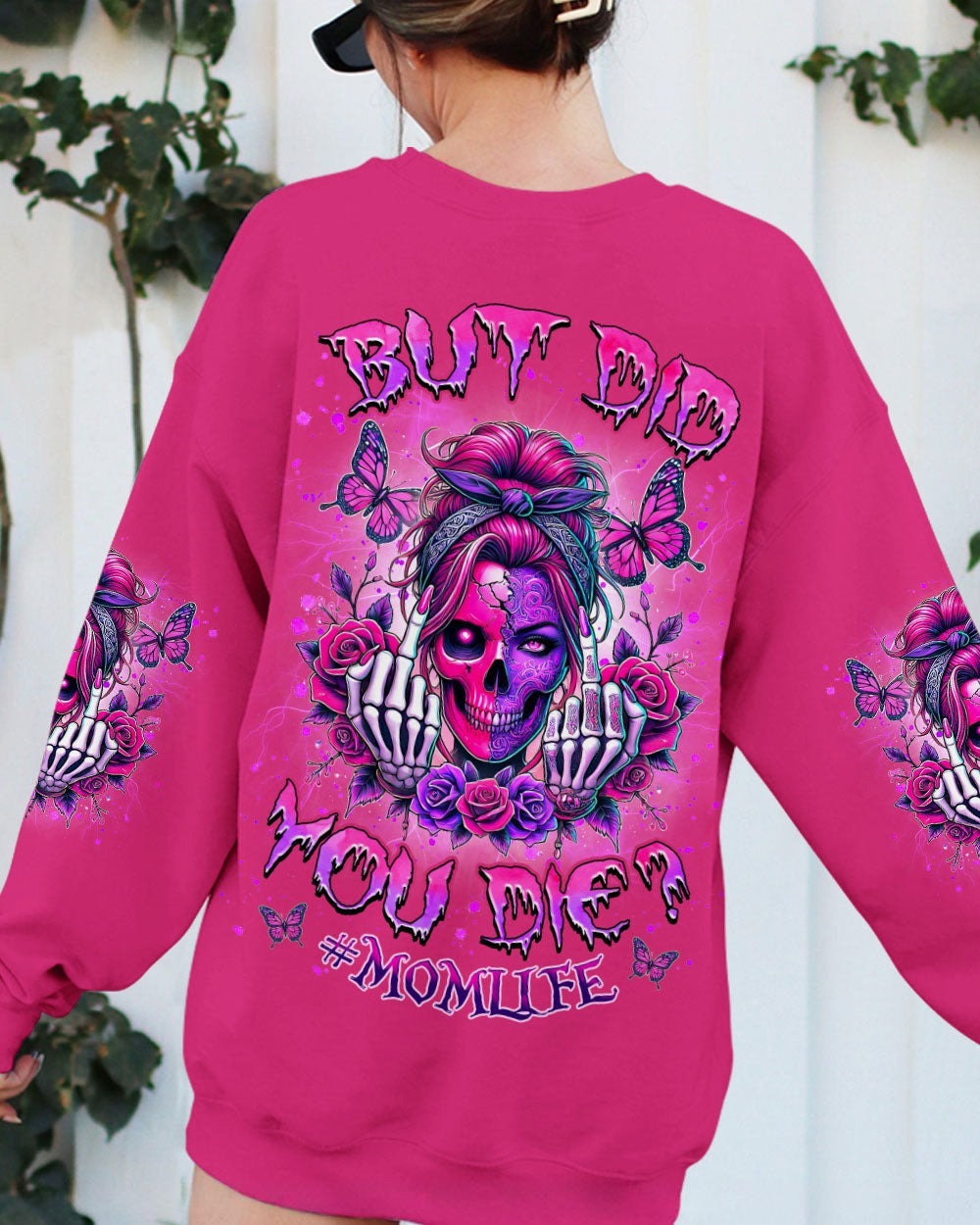 BLISSCORNERS GOOD MOMS SAY BAD WORDS MESSY BUN SKULL ALL OVER PRINT