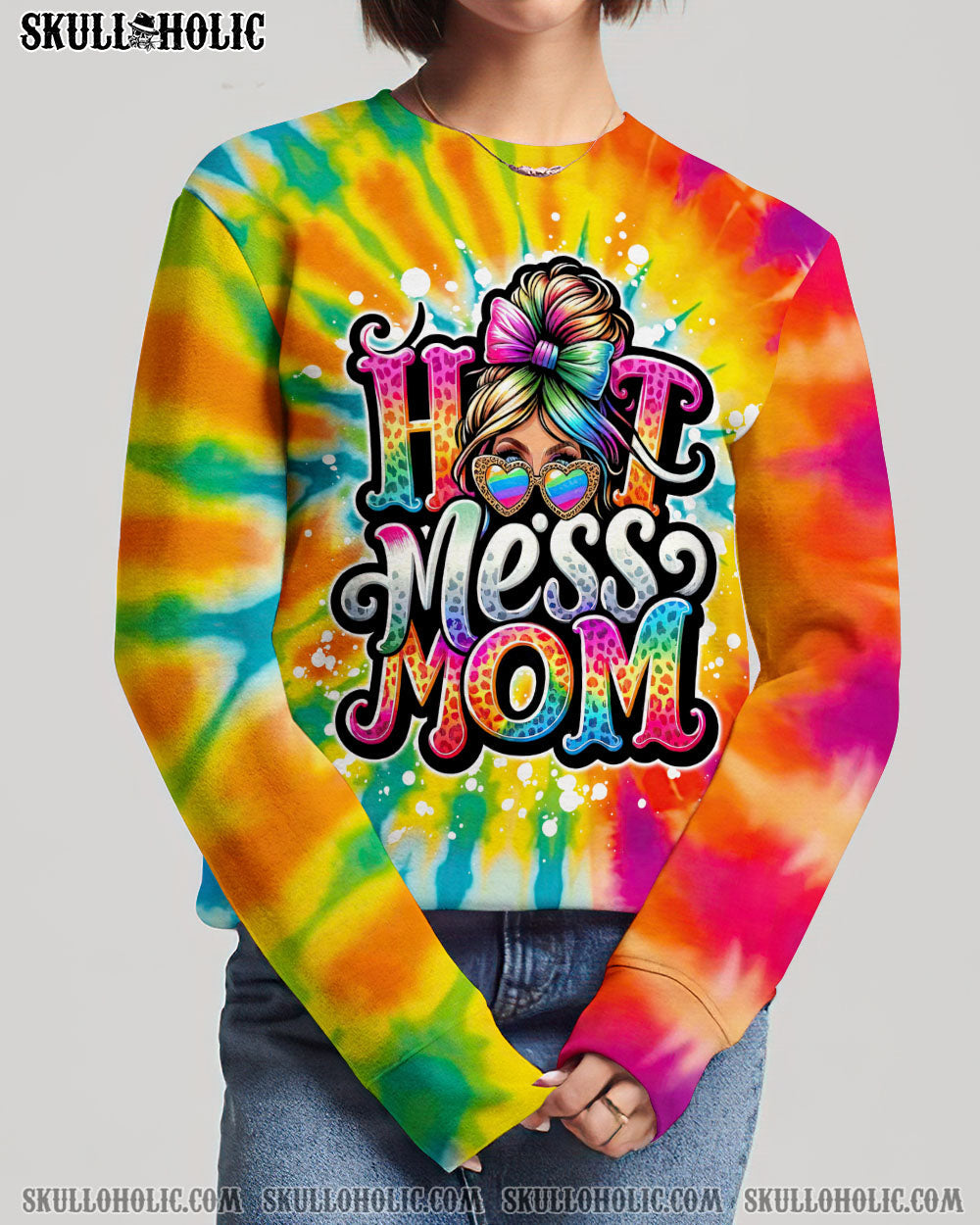 BLISSCORNERS I DON'T ALWAYS SHOW MY FEELINGS SKULL MESSY BUN ALL OVER PRINT