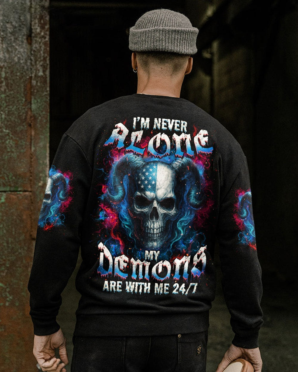 BLISSCORNERS I'M NEVER ALONE SKULL DEMON ALL OVER PRINT