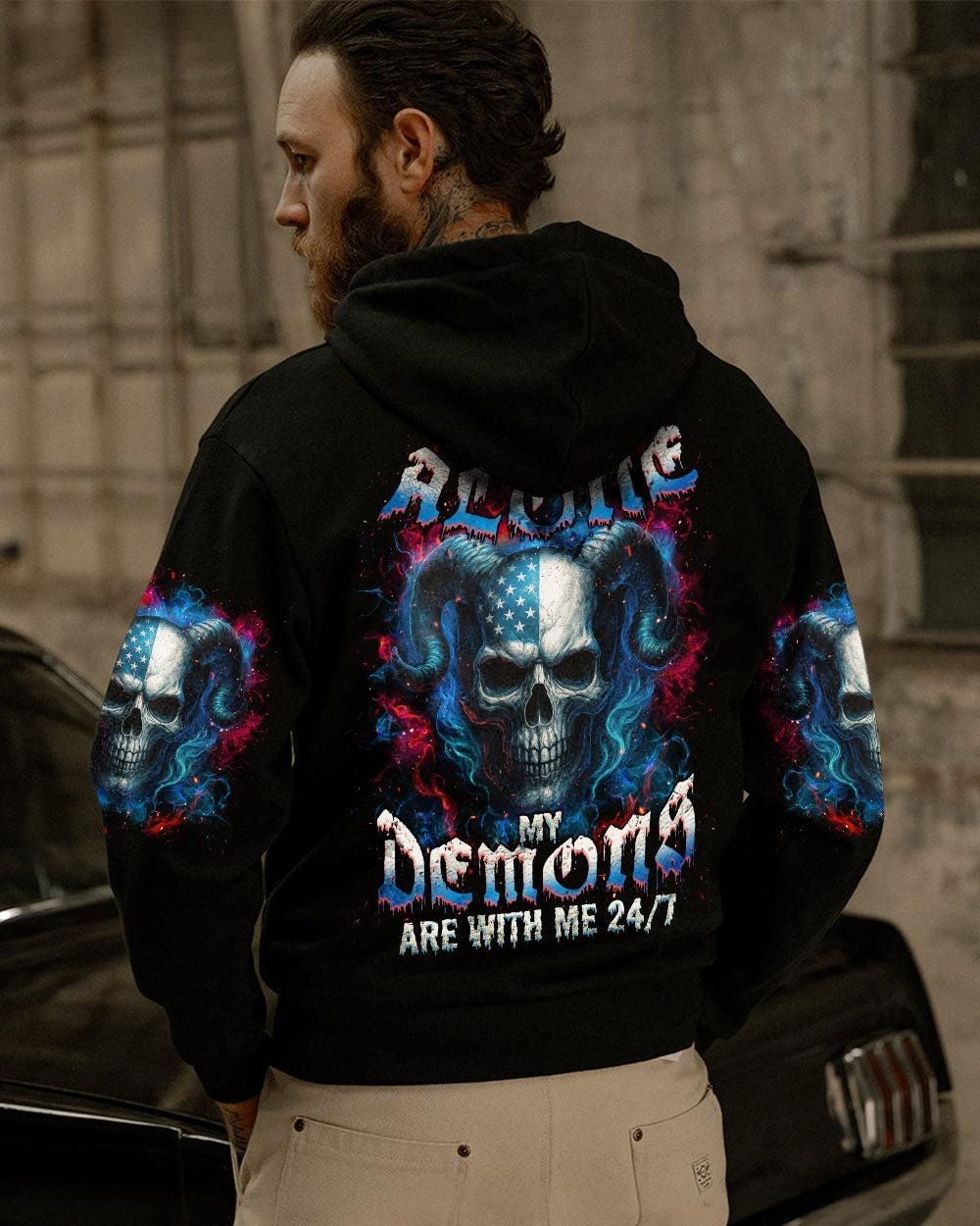 BLISSCORNERS I'M NEVER ALONE SKULL DEMON ALL OVER PRINT