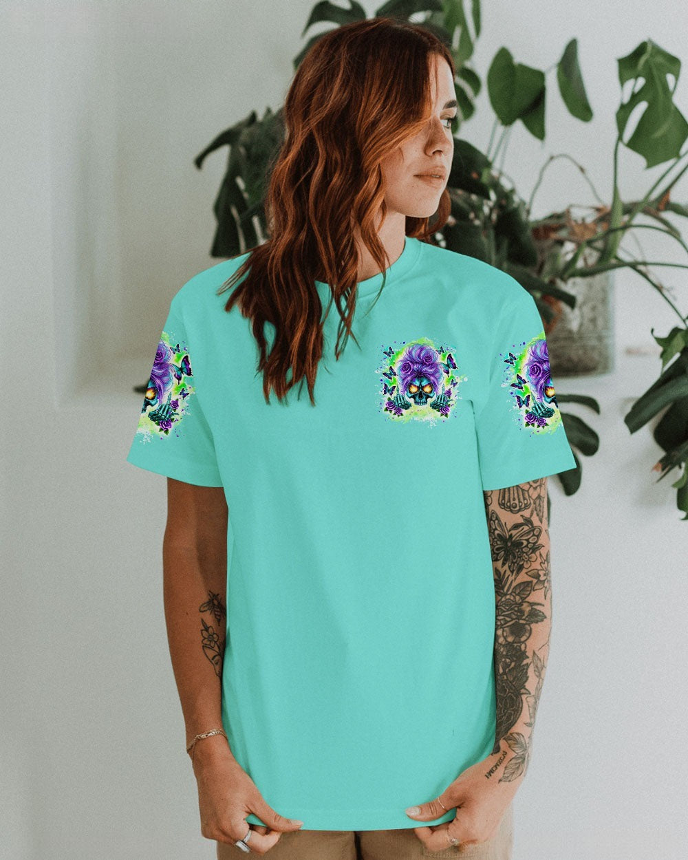 BLISSCORNERS DON'T TRY TO FIGURE ME OUT SKULL MESSY BUN ALL OVER PRINT