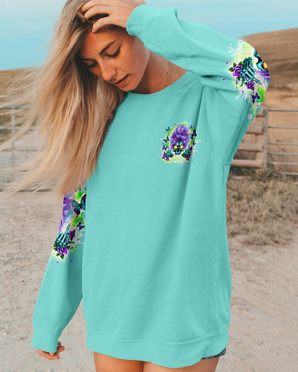 BLISSCORNERS DON'T TRY TO FIGURE ME OUT SKULL MESSY BUN ALL OVER PRINT