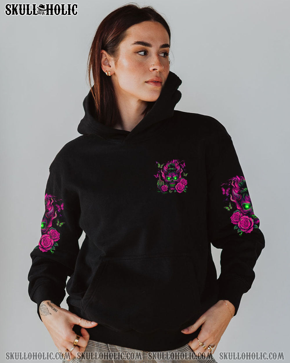 BLISSCORNERS KARMA IS A GOOD JUDGE SKULL MESSY BUN  ALL OVER PRINT