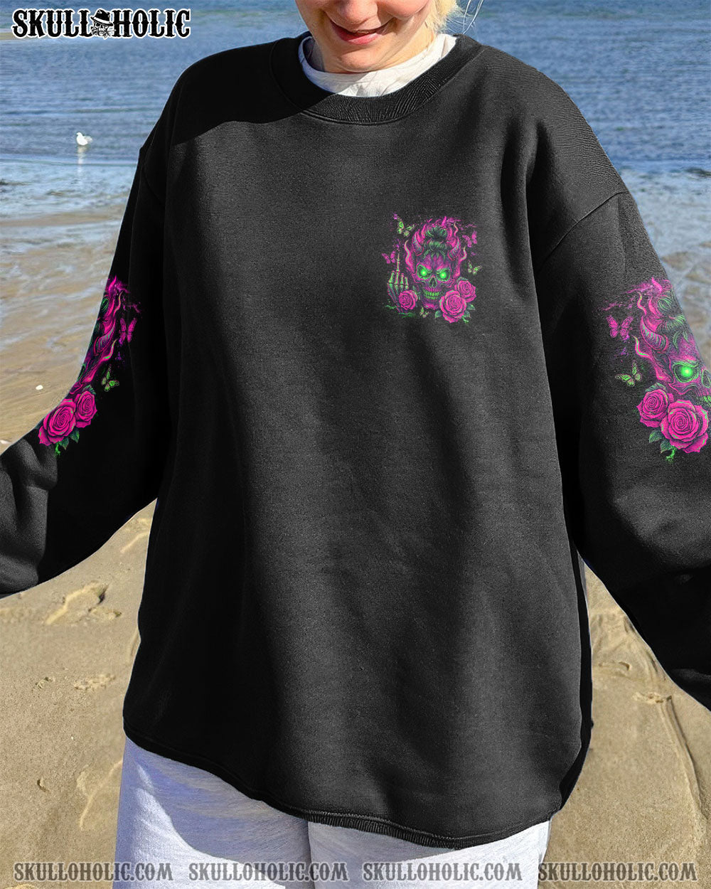 BLISSCORNERS KARMA IS A GOOD JUDGE SKULL MESSY BUN  ALL OVER PRINT