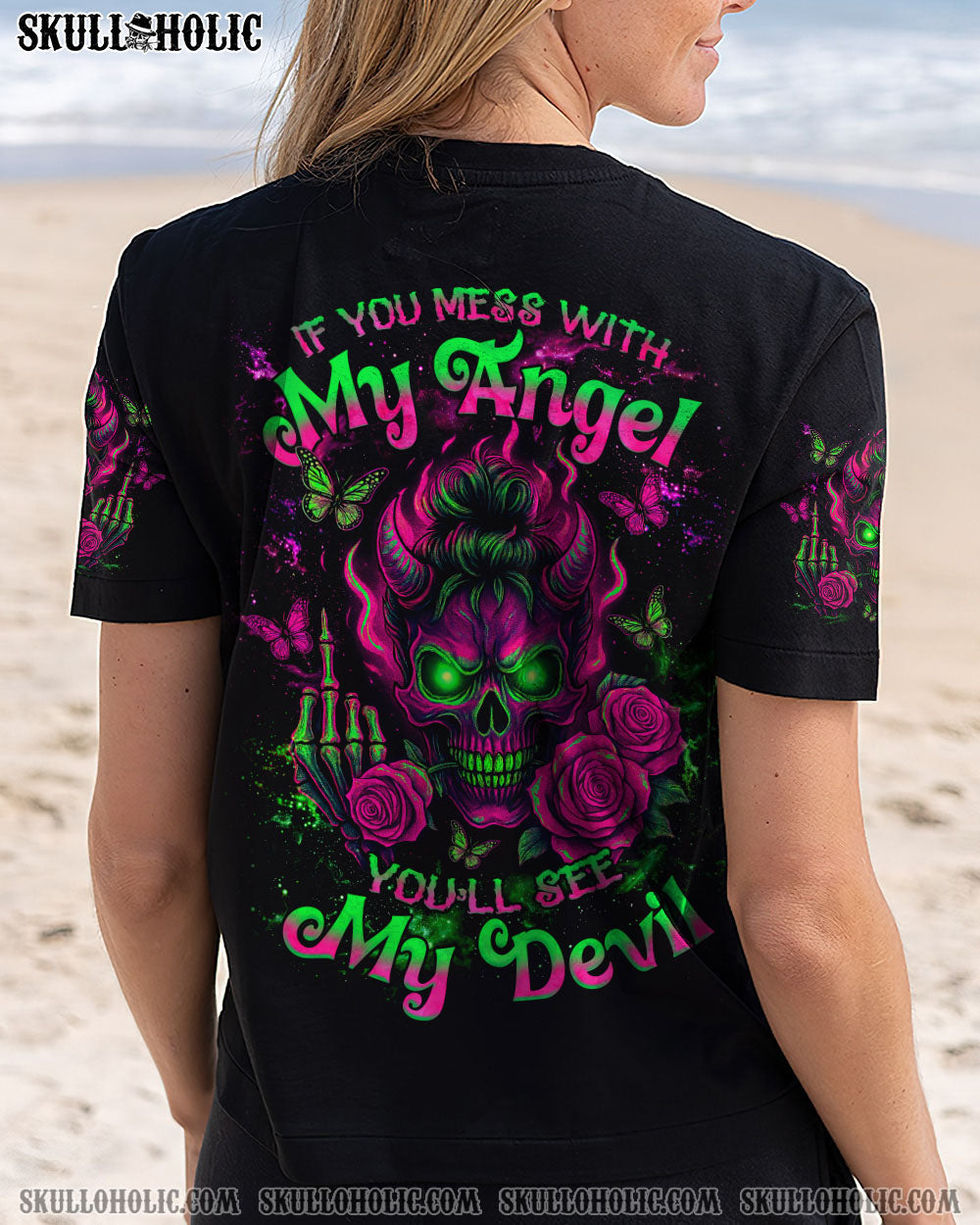 BLISSCORNERS KARMA IS A GOOD JUDGE SKULL MESSY BUN  ALL OVER PRINT