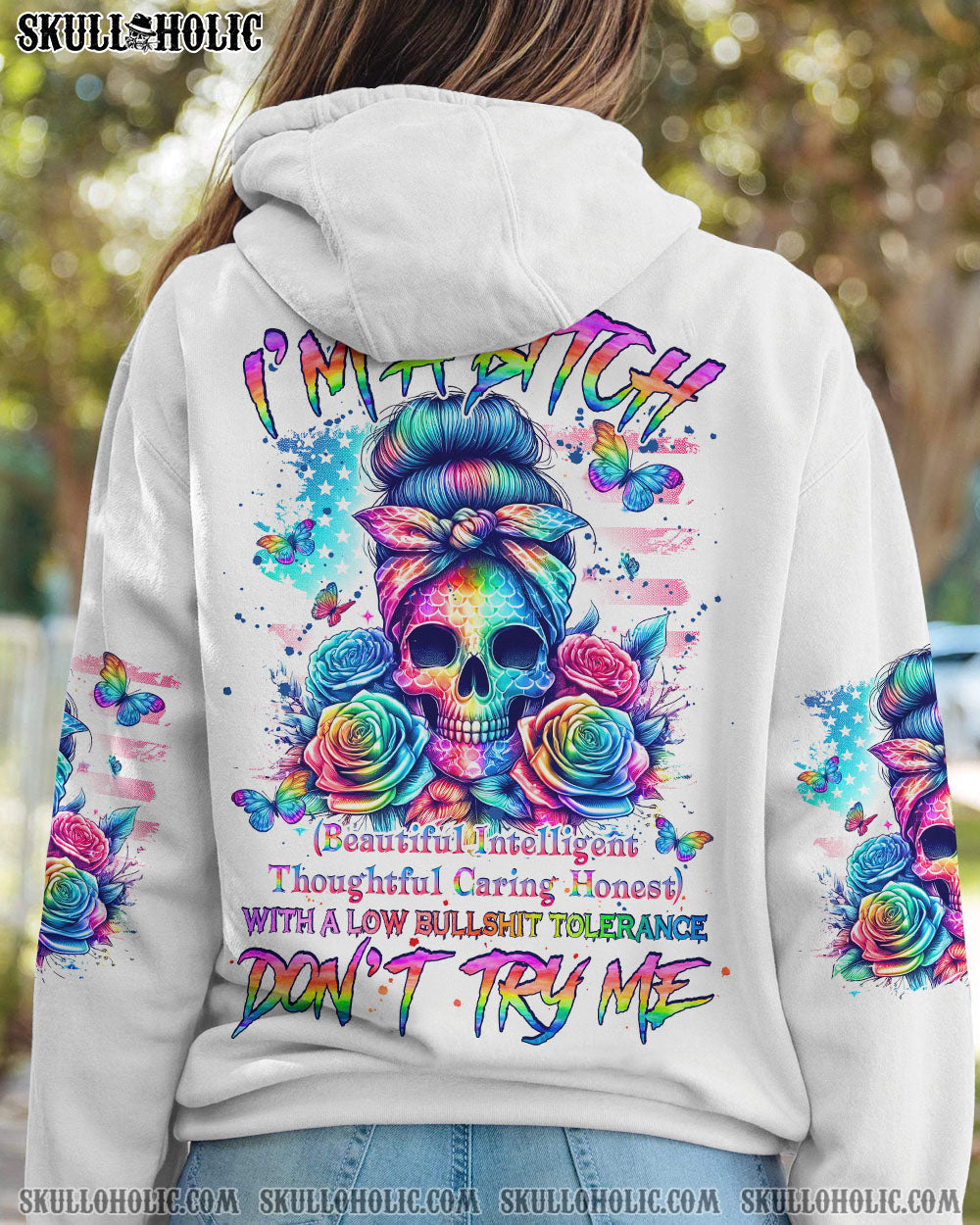 BLISSCORNERS IF MY MOUTH DOESN'T SAY IT SKULL MESSY BUN ALL OVER PRINT