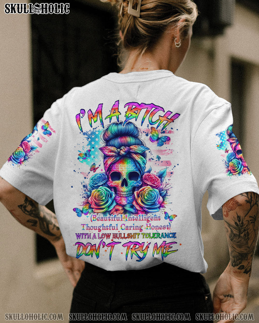 BLISSCORNERS IF MY MOUTH DOESN'T SAY IT SKULL MESSY BUN ALL OVER PRINT
