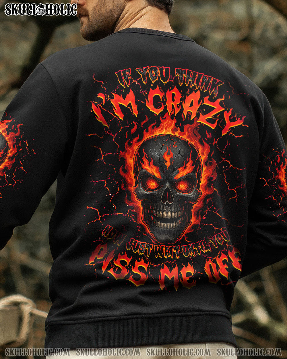 BLISSCORNERS IF YOU THINK I'M CRAZY FIRE SKULL ALL OVER PRINT