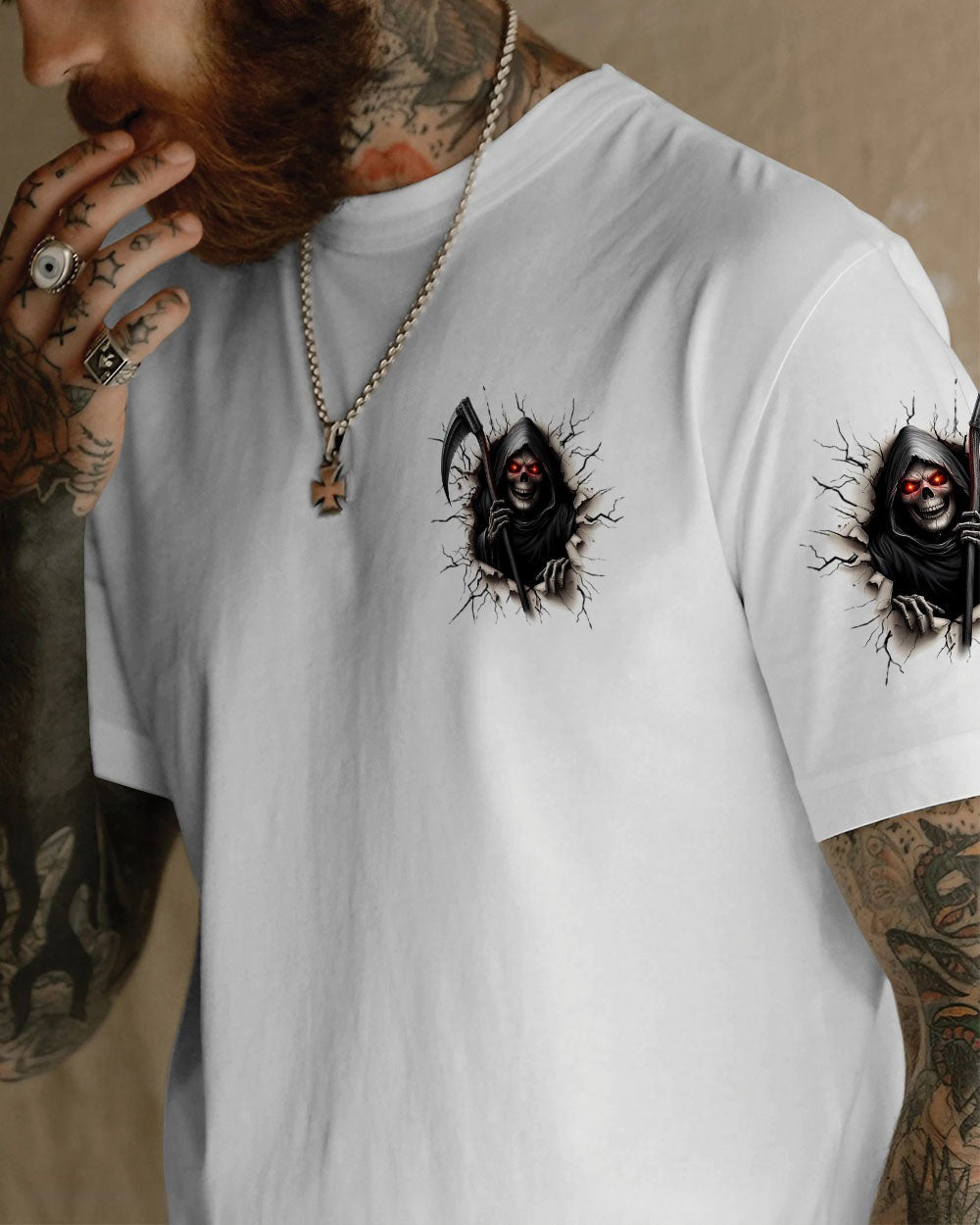 BLISSCORNERS SOMETIMES EVEN THE DEVIL REAPER SKULL ALL OVER PRINT