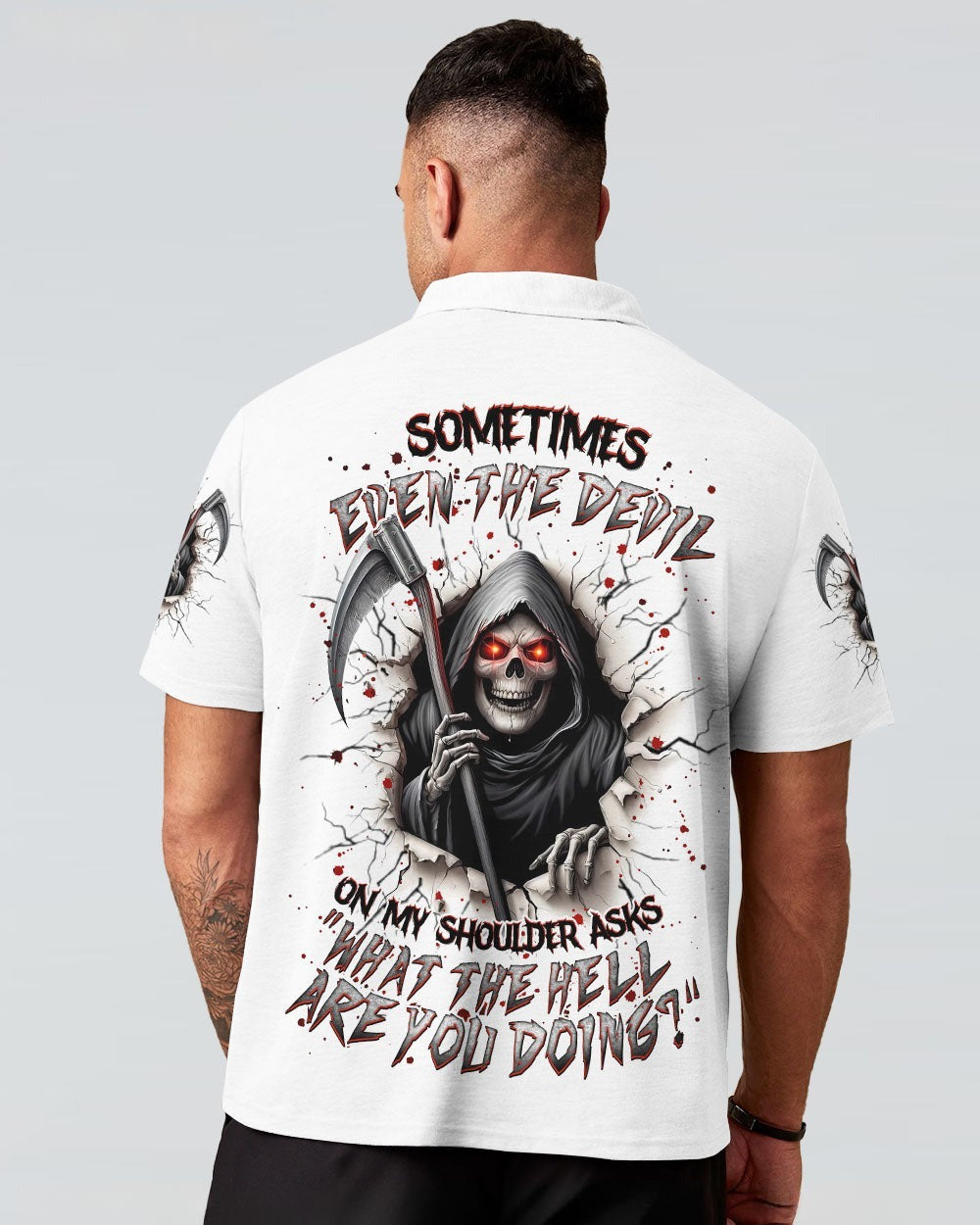 BLISSCORNERS SOMETIMES EVEN THE DEVIL REAPER SKULL ALL OVER PRINT
