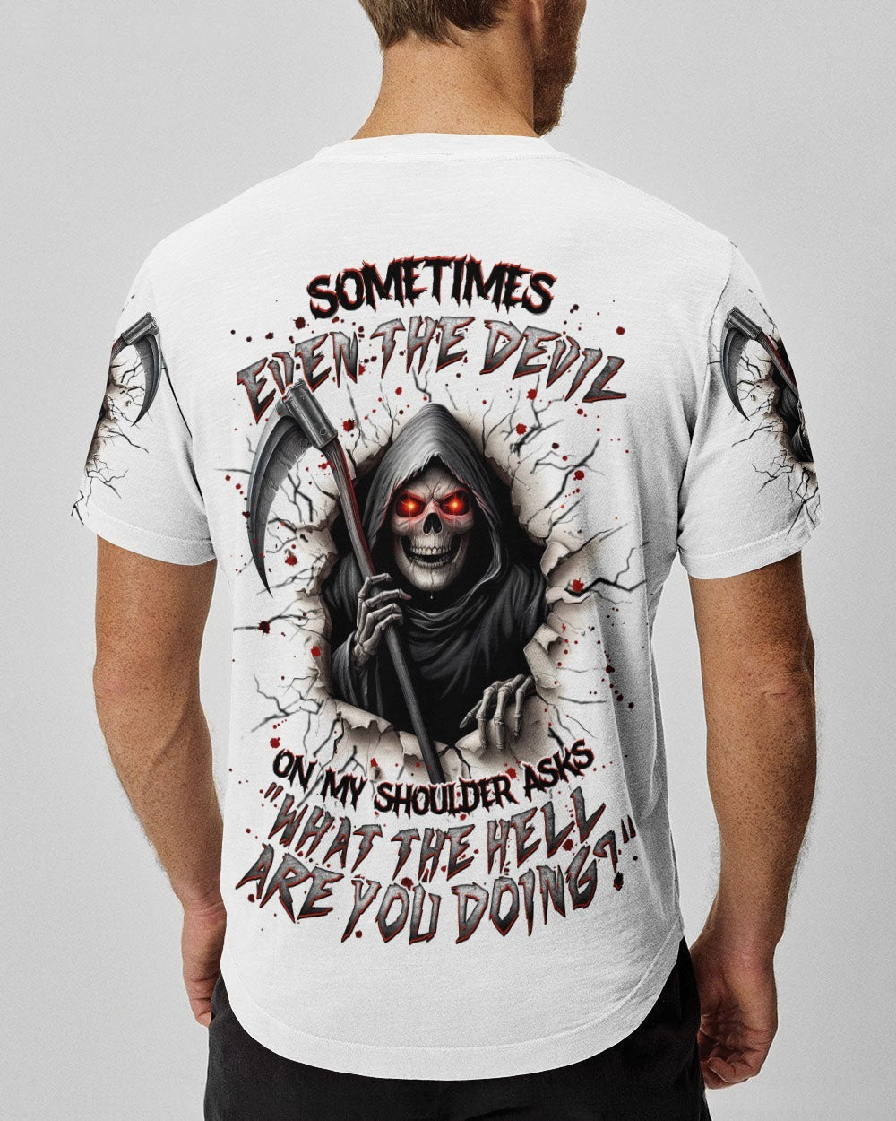 BLISSCORNERS SOMETIMES EVEN THE DEVIL REAPER SKULL ALL OVER PRINT