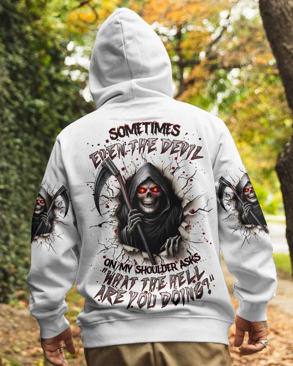BLISSCORNERS SOMETIMES EVEN THE DEVIL REAPER SKULL ALL OVER PRINT
