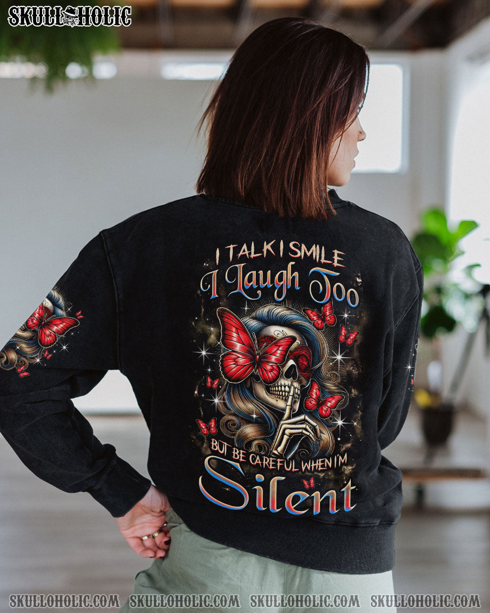 BLISSCORNERS BE CAREFUL WHEN I'M SILENT SKULL LADY ALL OVER PRINT