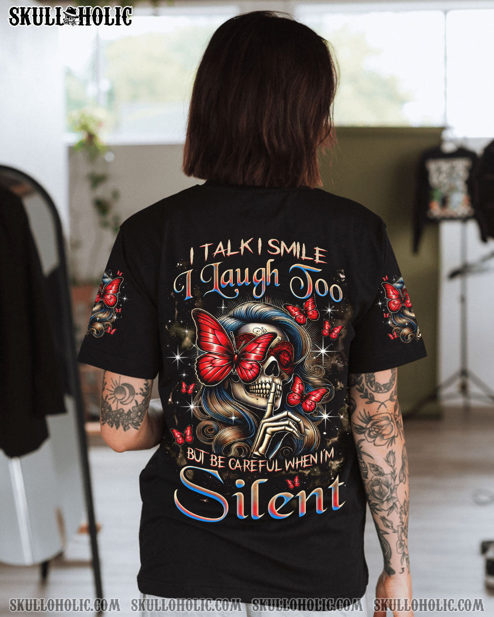 BLISSCORNERS BE CAREFUL WHEN I'M SILENT SKULL LADY ALL OVER PRINT