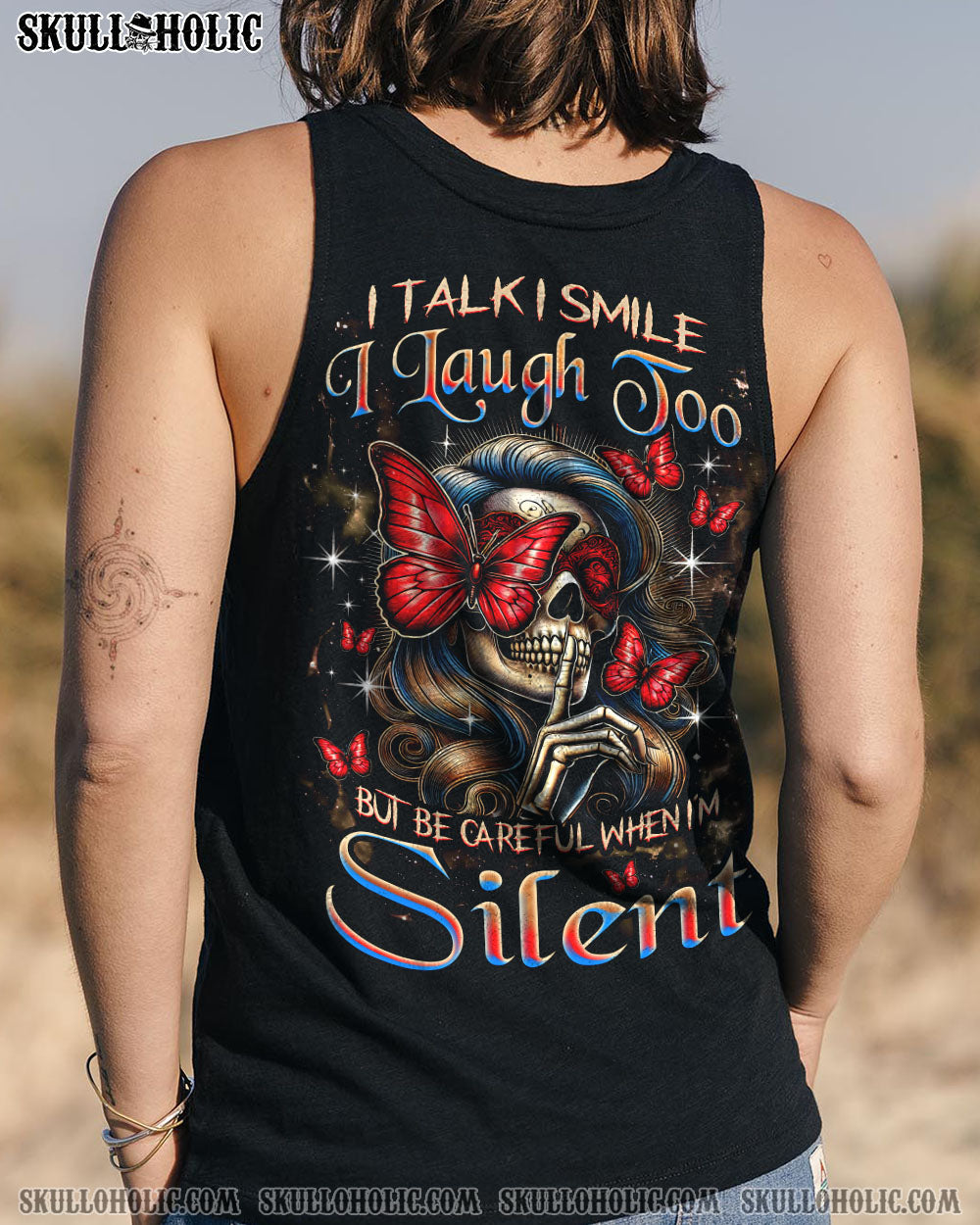 BLISSCORNERS BE CAREFUL WHEN I'M SILENT SKULL LADY ALL OVER PRINT