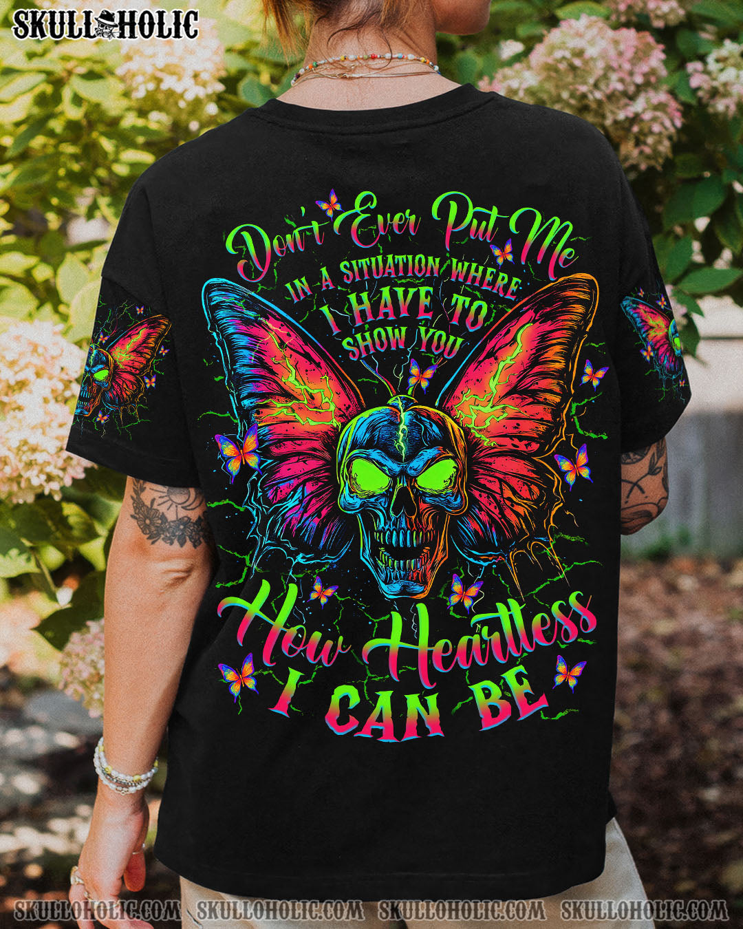 BLISSCORNERS HOW HEARTLESS I CAN BE SKULL BUTTERFLY ALL OVER PRINT