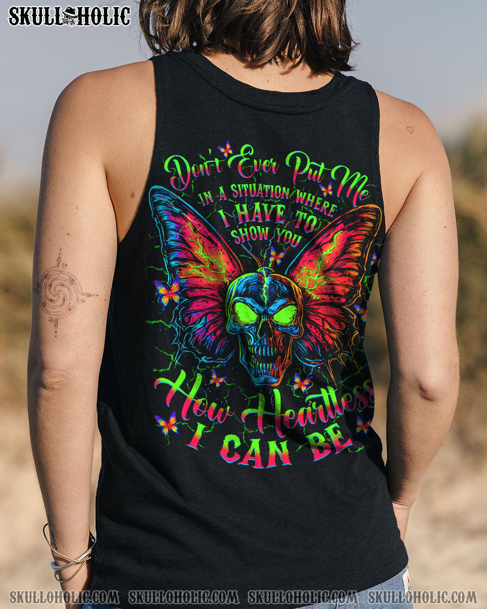 BLISSCORNERS HOW HEARTLESS I CAN BE SKULL BUTTERFLY ALL OVER PRINT