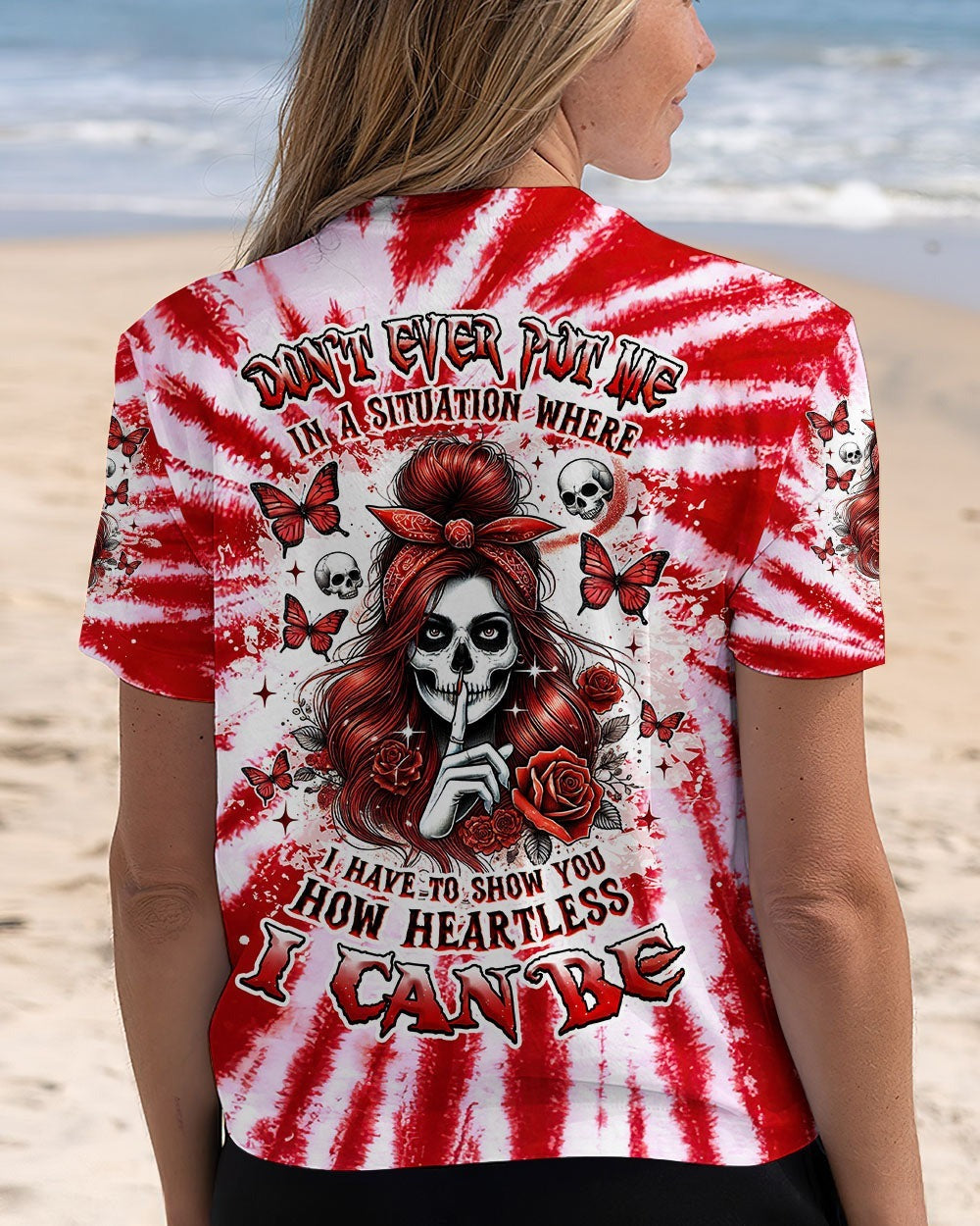 BLISSCORNERS HOW HEARTLESS I CAN BE SKULL MESSY BUN ALL OVER PRINT