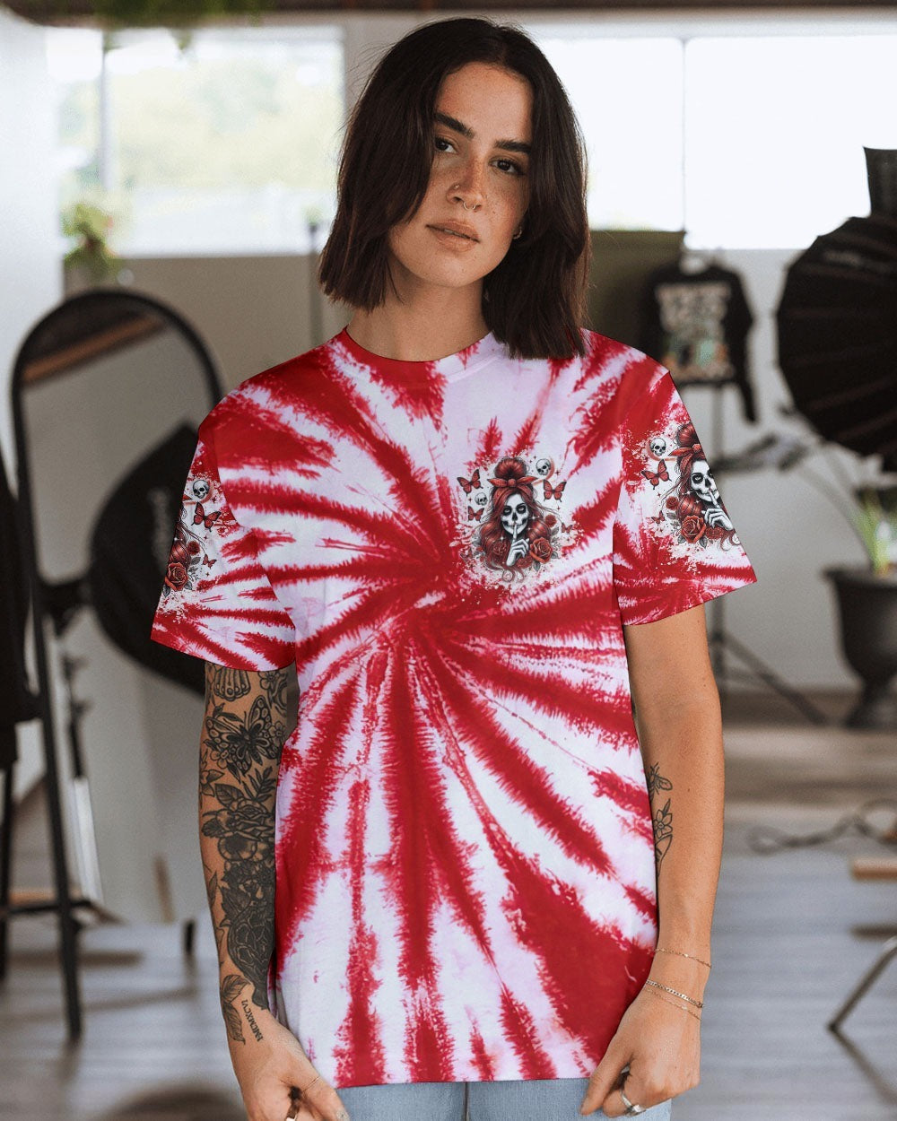 BLISSCORNERS HOW HEARTLESS I CAN BE SKULL MESSY BUN ALL OVER PRINT