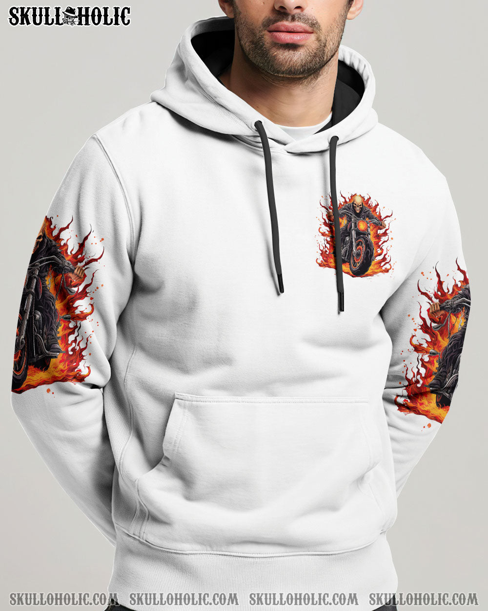 BLISSCORNERS TWO WHEELS ONE LIFE NO REGRETS BIKER SKULL ALL OVER PRINT