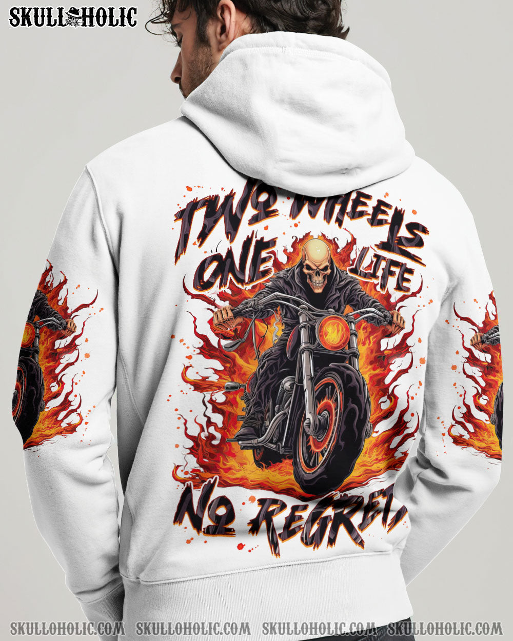 BLISSCORNERS TWO WHEELS ONE LIFE NO REGRETS BIKER SKULL ALL OVER PRINT