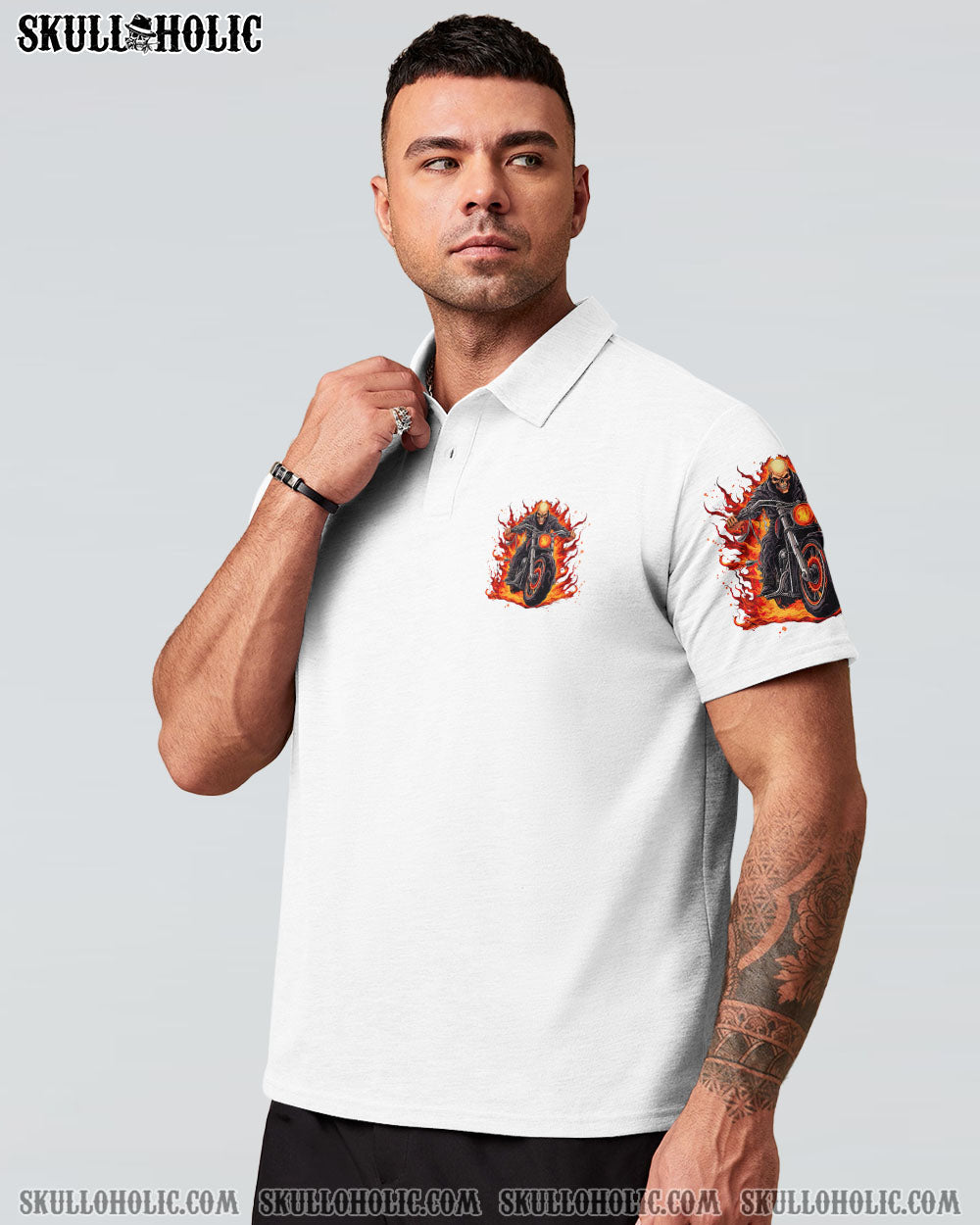 BLISSCORNERS TWO WHEELS ONE LIFE NO REGRETS BIKER SKULL ALL OVER PRINT