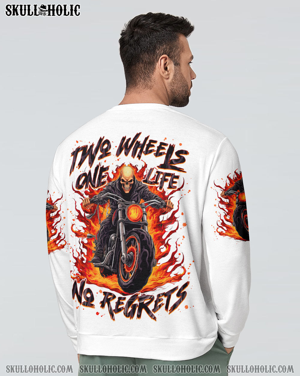 BLISSCORNERS TWO WHEELS ONE LIFE NO REGRETS BIKER SKULL ALL OVER PRINT