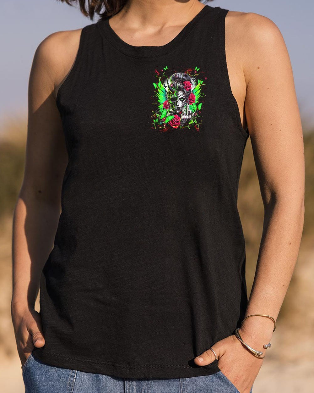 BLISSCORNERS HOW HEARTLESS I CAN BE TATTOO SKULL MESSY BUN ALL OVER PRINT