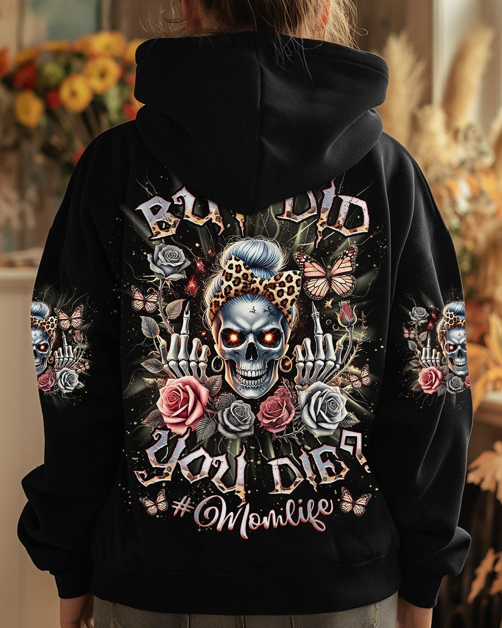BLISSCORNERS BEHIND EVERY BAD B MESSY BUN SKULL ALL OVER PRINT