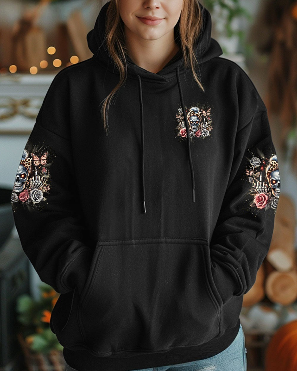 BLISSCORNERS BEHIND EVERY BAD B MESSY BUN SKULL ALL OVER PRINT