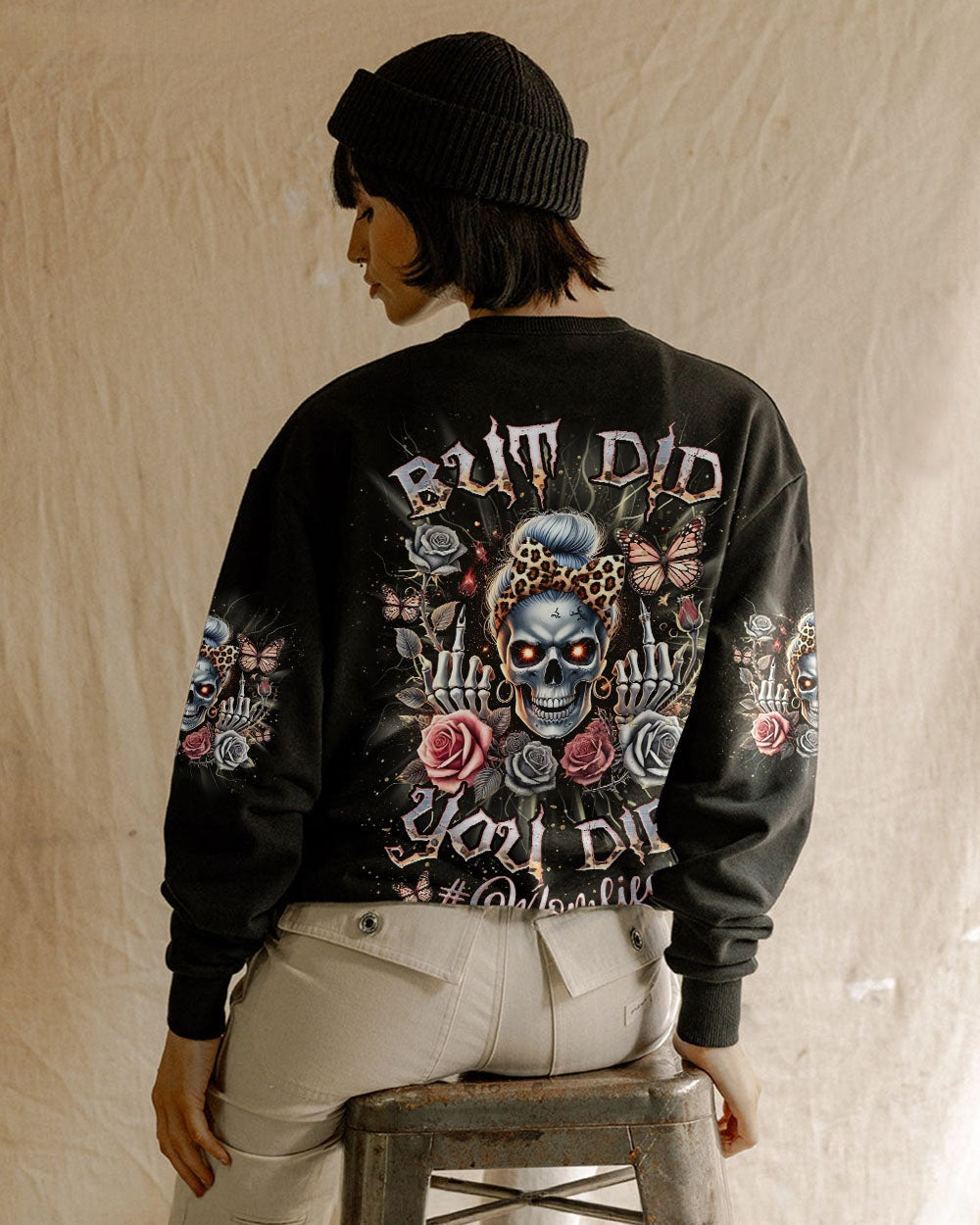 BLISSCORNERS BEHIND EVERY BAD B MESSY BUN SKULL ALL OVER PRINT