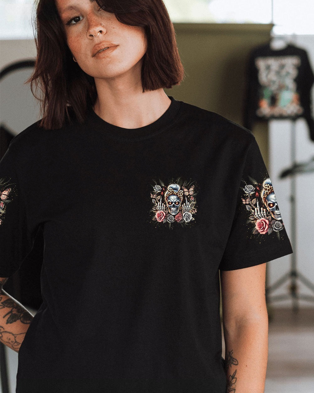 BLISSCORNERS BEHIND EVERY BAD B MESSY BUN SKULL ALL OVER PRINT