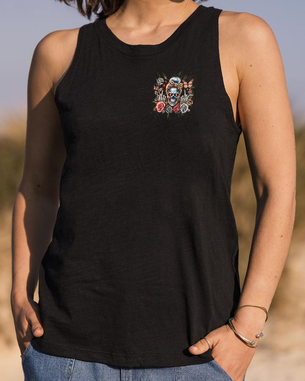 BLISSCORNERS BEHIND EVERY BAD B MESSY BUN SKULL ALL OVER PRINT