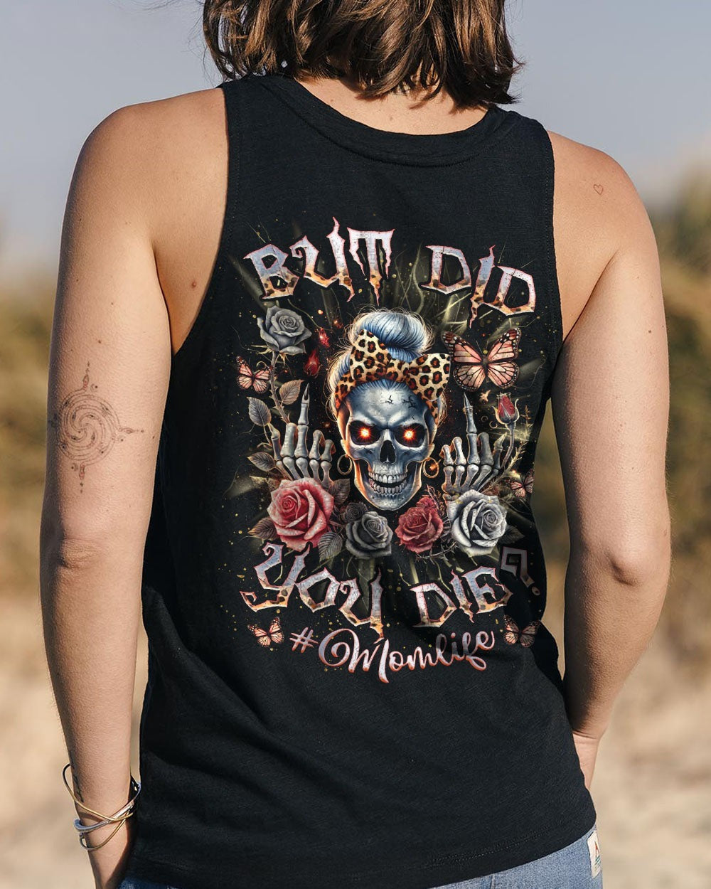 BLISSCORNERS BEHIND EVERY BAD B MESSY BUN SKULL ALL OVER PRINT