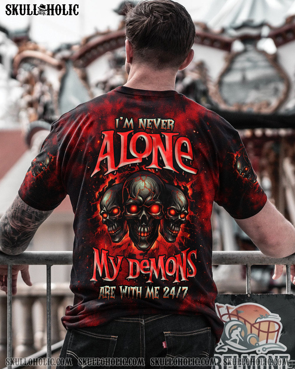 BLISSCORNERS I'M NEVER ALONE MY DEMONS ARE WITH ME 24/7 TIE DYE ALL OVER PRINT
